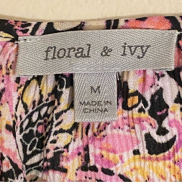 Floral & Ivy Pleated Top Blouse Multicolor Size M 70's Flower Flowy Hippie Boho - Picture 2 of 12